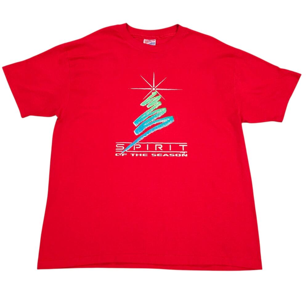 Vintage Christmas Shirt Shirt Womens XL Red 90s Christmas Tree Single Stitch - Picture 2 of 11